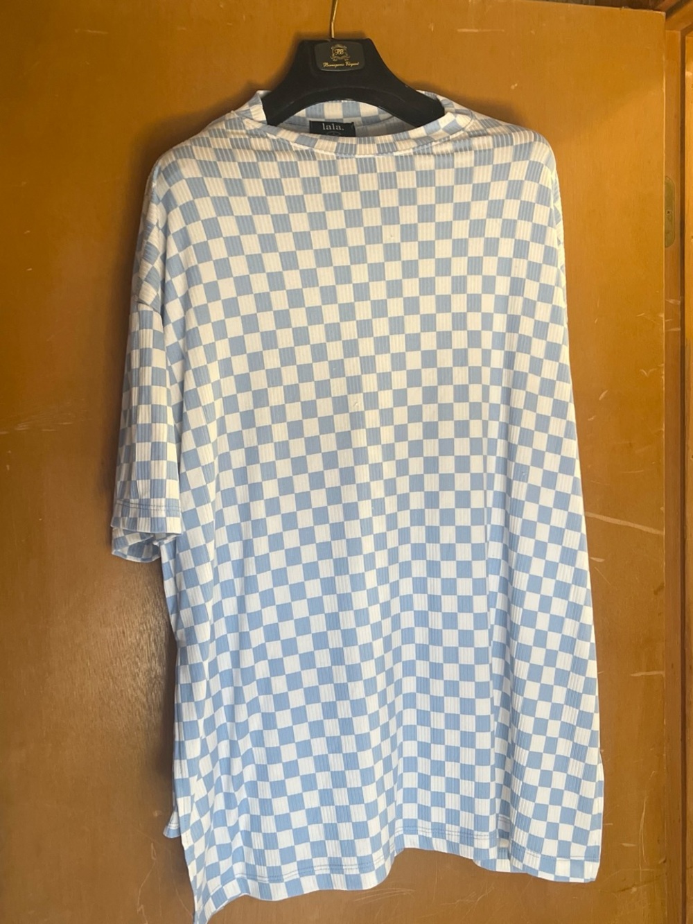 Dressed in LALA Light Blue & White Checker Short Sleeve Tee and pants set
